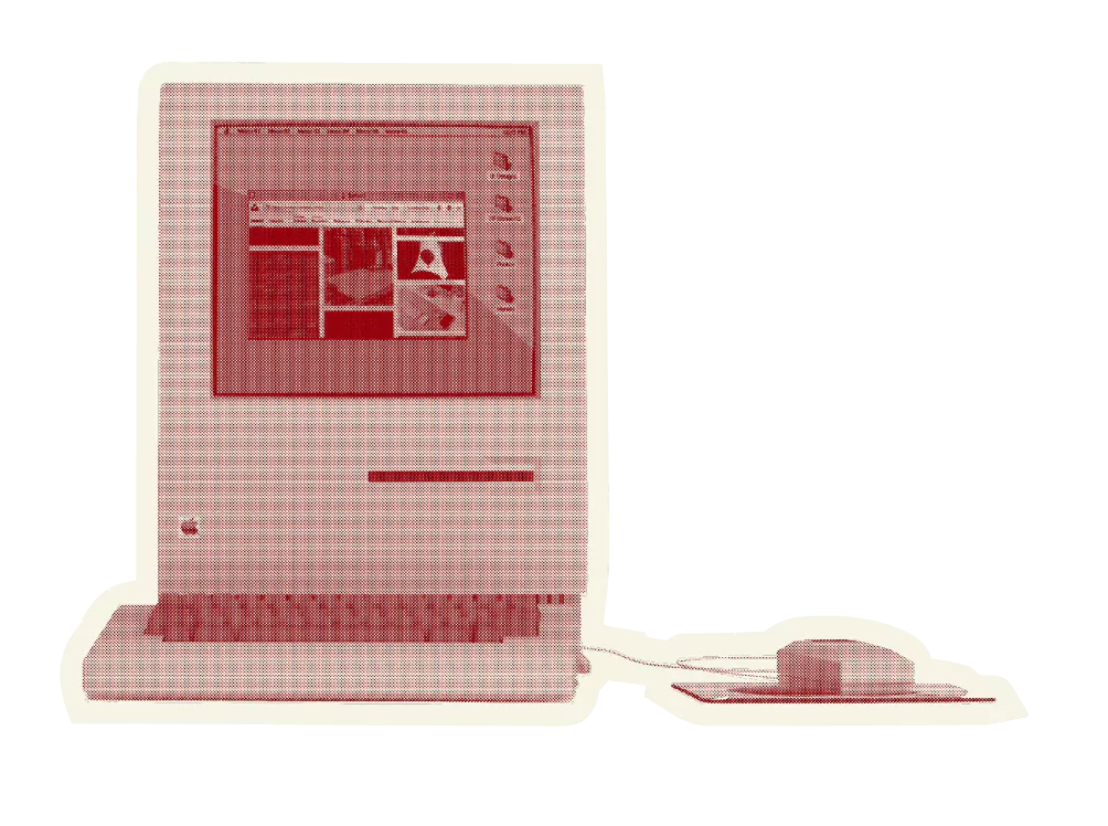 A retro desktop computer, a fundamental device in the creation of front-end development.
