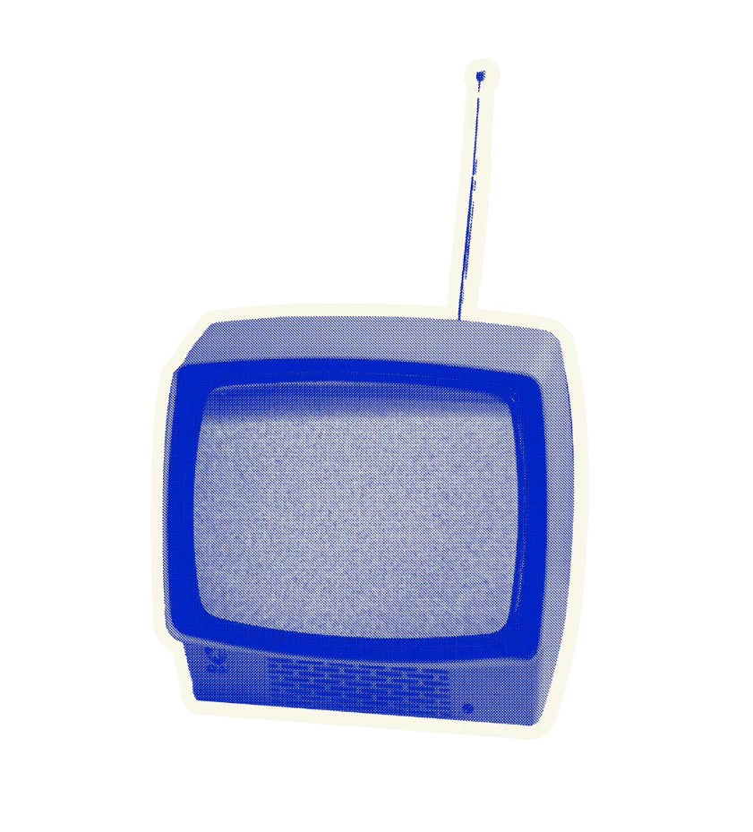 A small retro television with a long antenna.